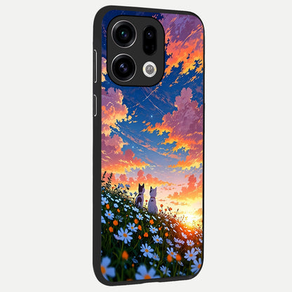  Two Cats Friends back cover For Oppo Find X9 slim fit glass case with vibrant aesthetic design
