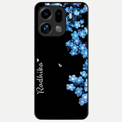  Blue Petal Dream Custom Name Glass Case For Oppo Find X9 Pro back cover – full design glossy printed glass finish