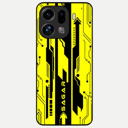  Electric Pulse CYBERPUNK Custom Name Glass Case For Oppo Find X9 Pro back cover – full design glossy printed glass finish