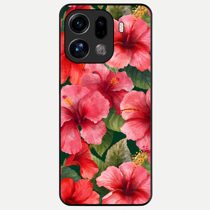 Hibiscus Pattern Glass Case For Oppo Find X9 Pro back cover – full design glossy printed glass finish