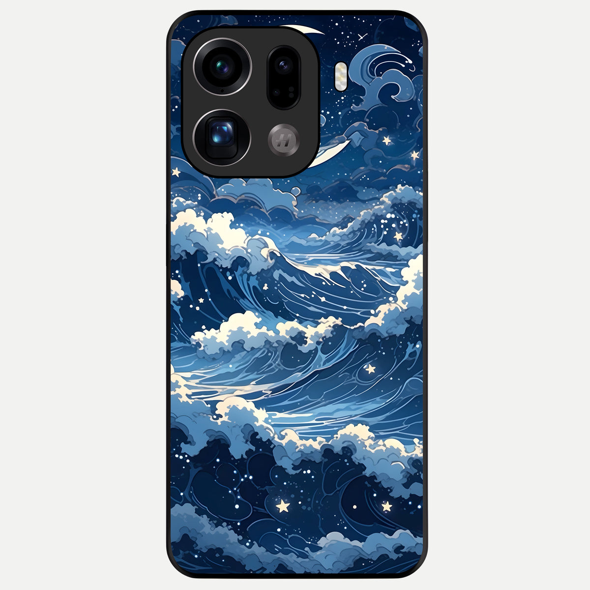  Ocean Moon Waves Glass Case For Oppo Find X9 Pro back cover – full design glossy printed glass finish