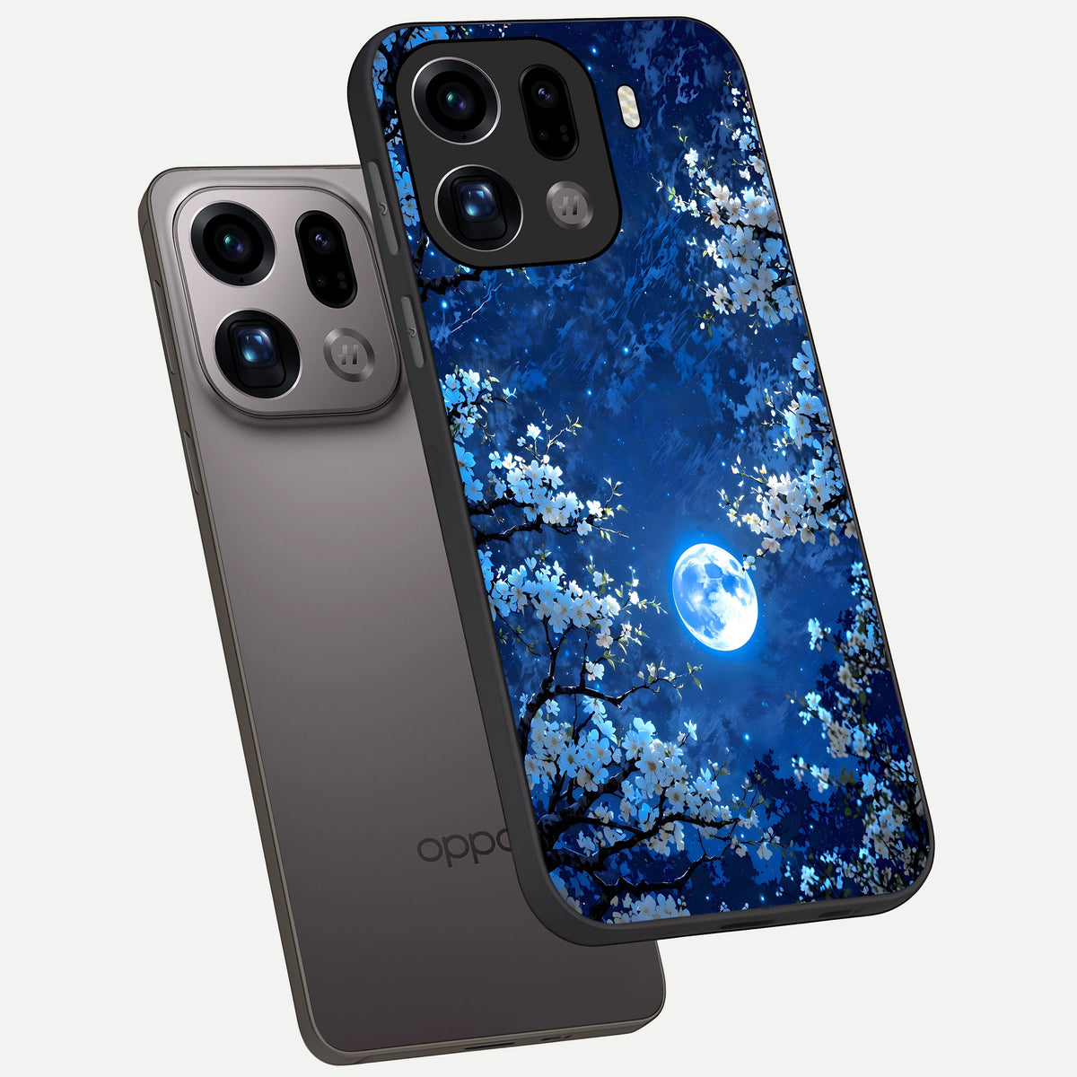  Blossom Moonlight Sky phone case For Oppo Find X9 Pro showing premium glass back cover with detailed artwork