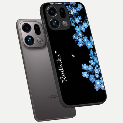  Blue Petal Dream Custom Name phone case For Oppo Find X9 Pro showing premium glass back cover with detailed artwork