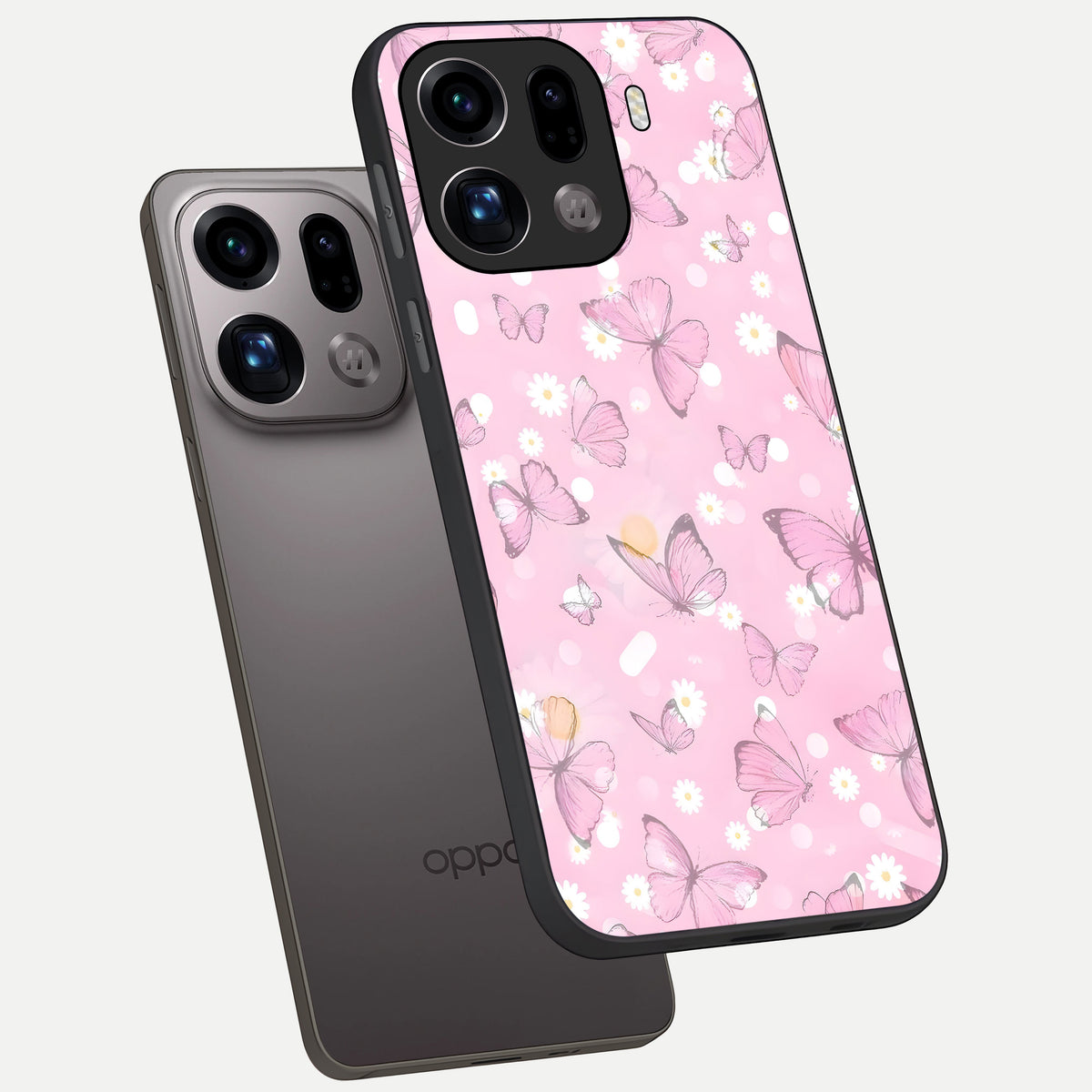  Blush Butterfly Garden phone case For Oppo Find X9 Pro showing premium glass back cover with detailed artwork