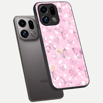  Blush Butterfly Garden phone case For Oppo Find X9 Pro showing premium glass back cover with detailed artwork