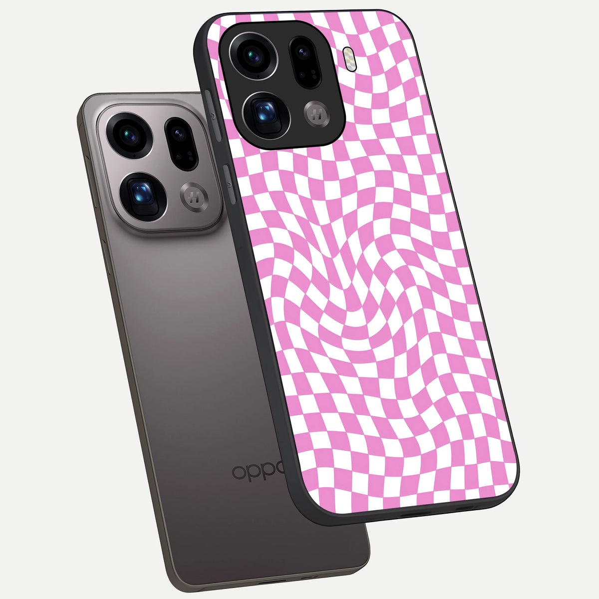  Bubblegum Check Wave phone case For Oppo Find X9 Pro showing premium glass back cover with detailed artwork