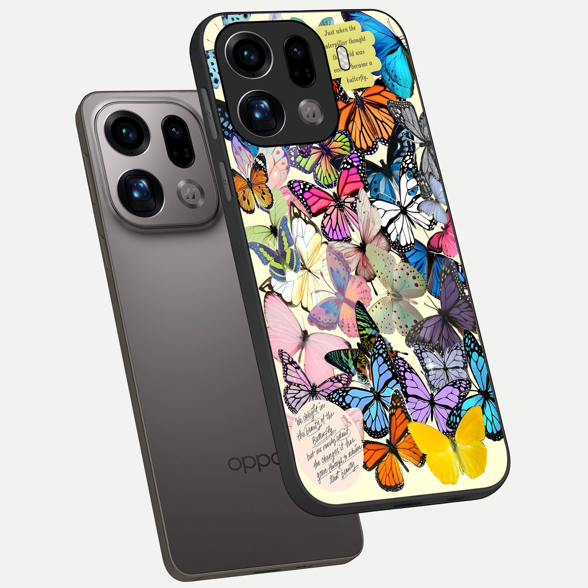  Butterflies Petal Dream phone case For Oppo Find X9 Pro showing premium glass back cover with detailed artwork