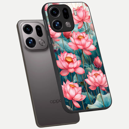  Celestial Pink Lotus phone case For Oppo Find X9 Pro showing premium glass back cover with detailed artwork