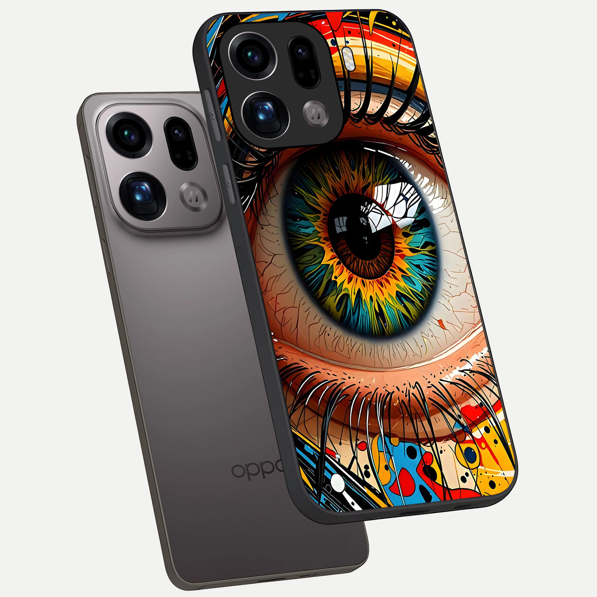  Colorful Eye phone case For Oppo Find X9 Pro showing premium glass back cover with detailed artwork