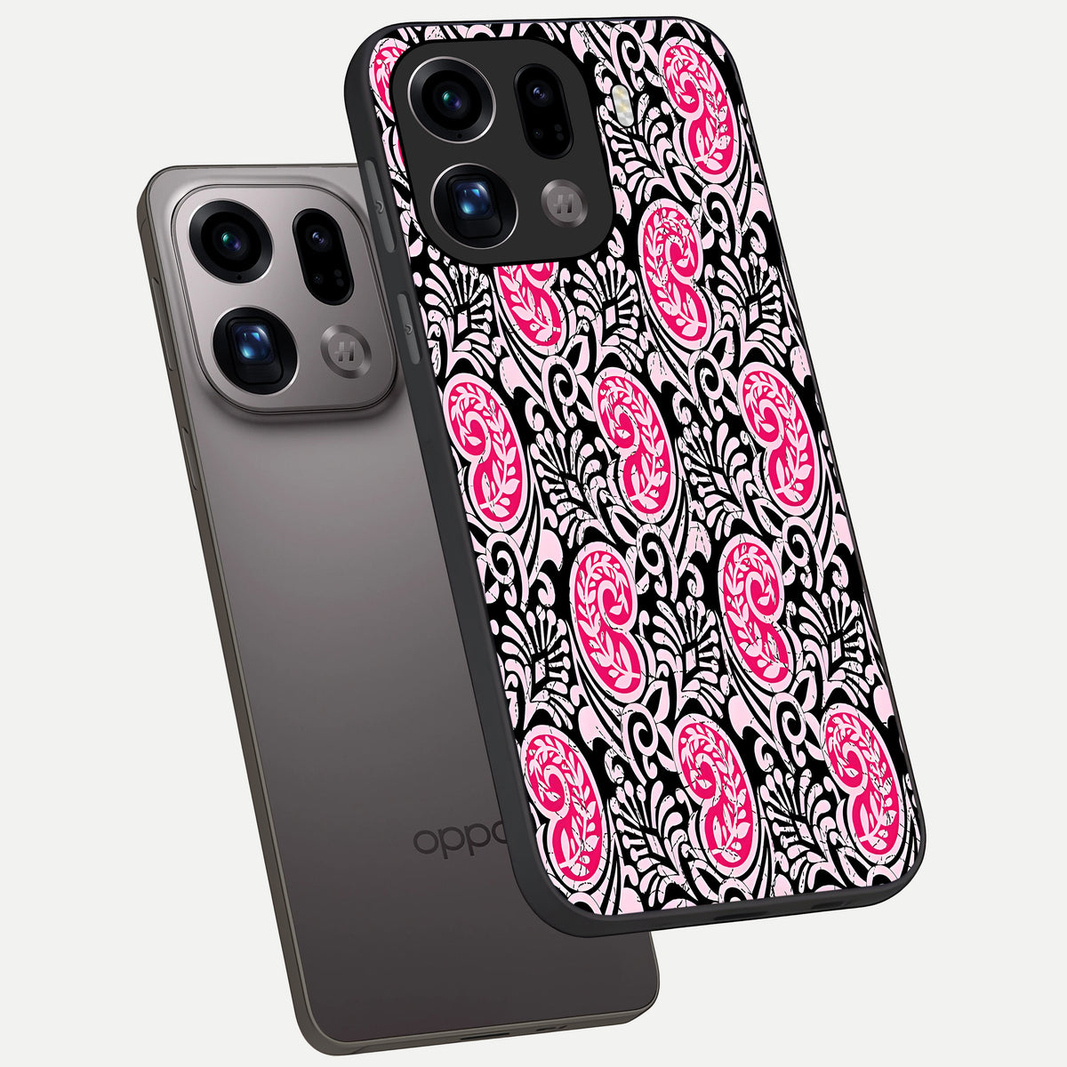  Crimson Paisley Charm phone case For Oppo Find X9 Pro showing premium glass back cover with detailed artwork