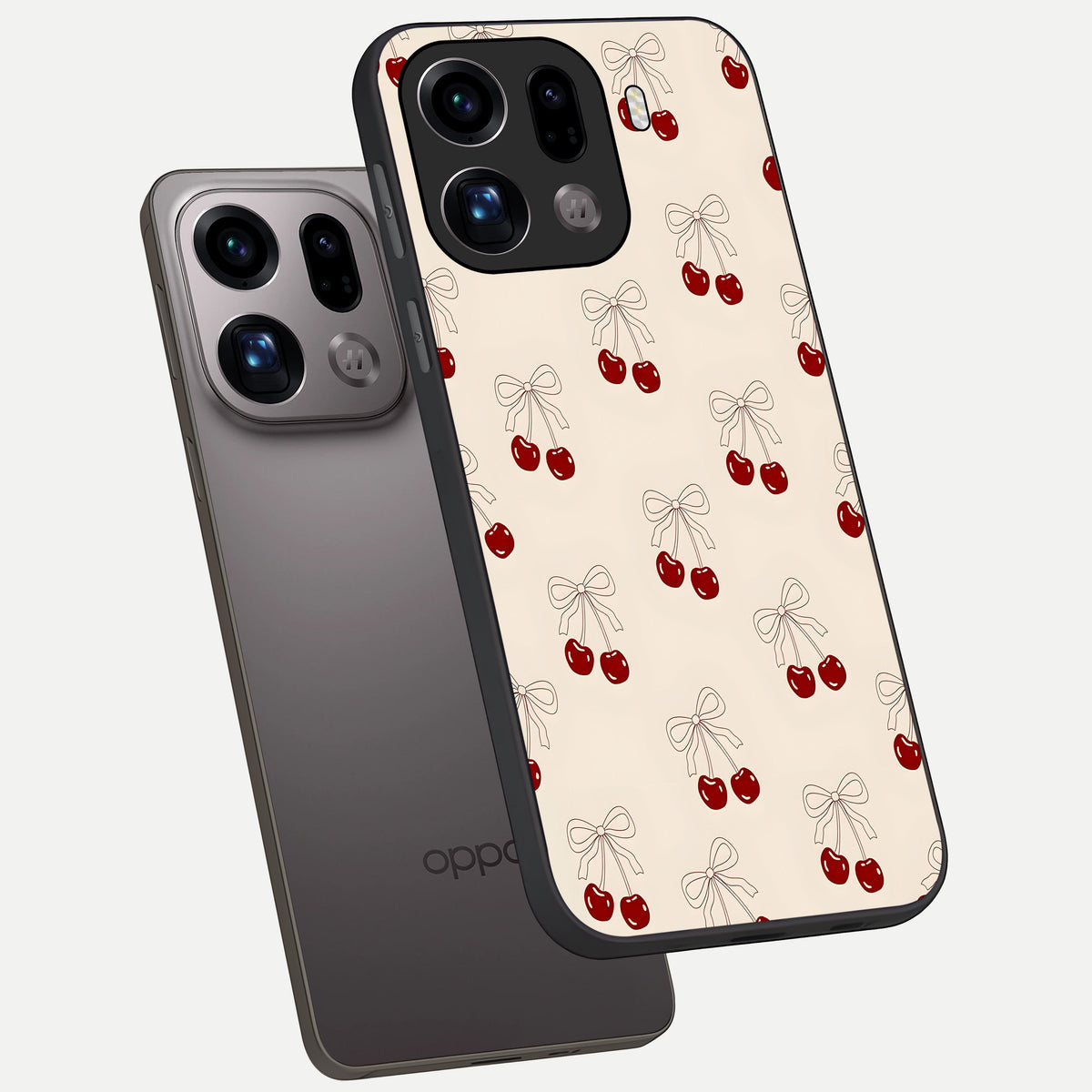  Cute Cherry Pattern phone case For Oppo Find X9 Pro showing premium glass back cover with detailed artwork