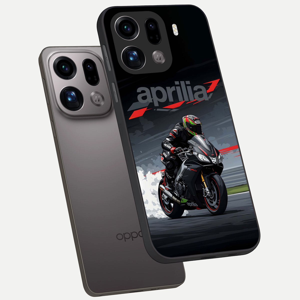  Dark Aprilla phone case For Oppo Find X9 Pro showing premium glass back cover with detailed artwork