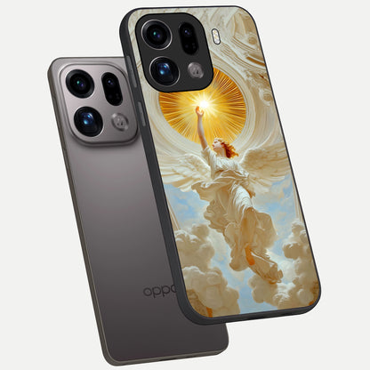  Divine Light Angel phone case For Oppo Find X9 Pro showing premium glass back cover with detailed artwork