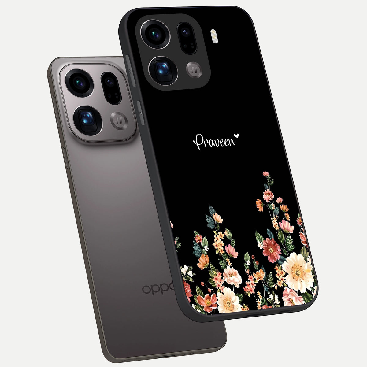  Floral Design Personalized Custom Name phone case For Oppo Find X9 Pro showing premium glass back cover with detailed artwork