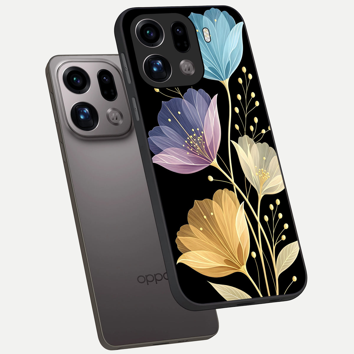  Flower Bloom Glow phone case For Oppo Find X9 Pro showing premium glass back cover with detailed artwork