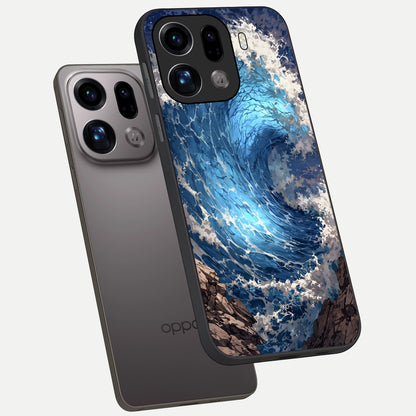  Giant Ocean Wave phone case For Oppo Find X9 Pro showing premium glass back cover with detailed artwork