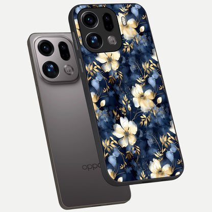  Golden Midnight Bloom phone case For Oppo Find X9 Pro showing premium glass back cover with detailed artwork