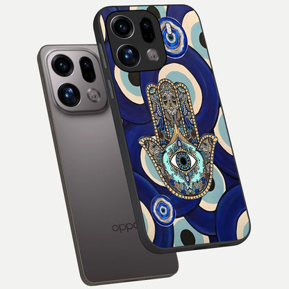  Hamsa Divine Guard phone case For Oppo Find X9 Pro showing premium glass back cover with detailed artwork