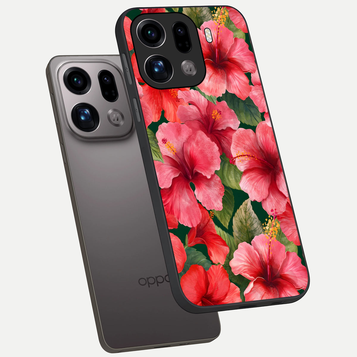  Hibiscus Pattern phone case For Oppo Find X9 Pro showing premium glass back cover with detailed artwork