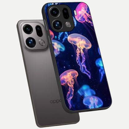  Jellyfish Pattern phone case For Oppo Find X9 Pro showing premium glass back cover with detailed artwork