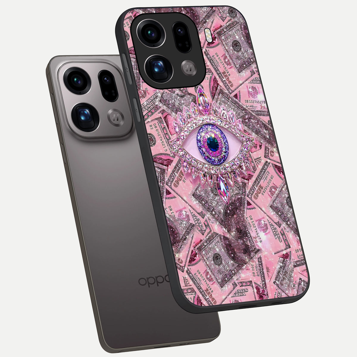  Money Eye Luxe phone case For Oppo Find X9 Pro showing premium glass back cover with detailed artwork