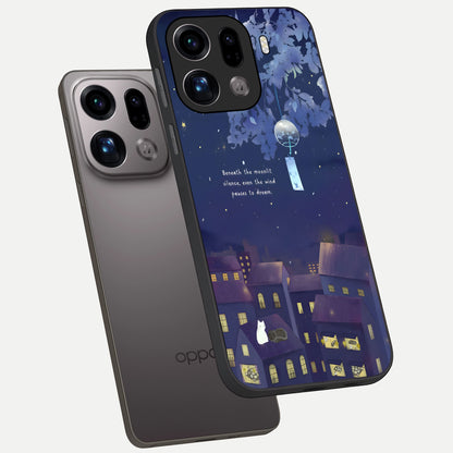  Moonlit Cat Silence phone case For Oppo Find X9 Pro showing premium glass back cover with detailed artwork