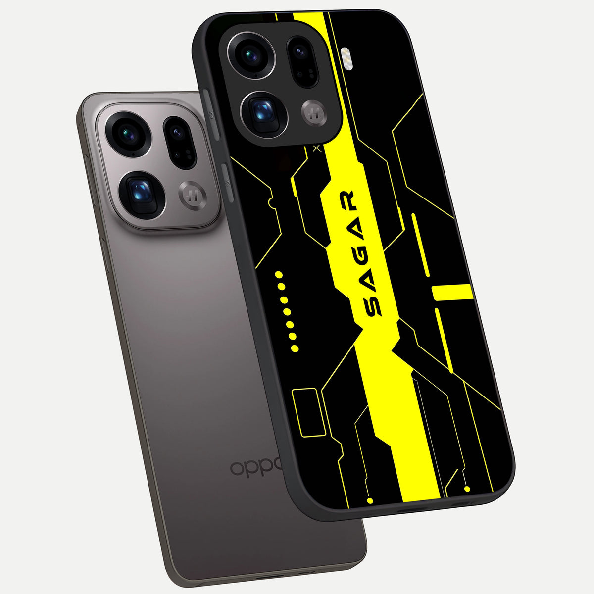  Neon CYBERPUNK Custom Name phone case For Oppo Find X9 Pro showing premium glass back cover with detailed artwork