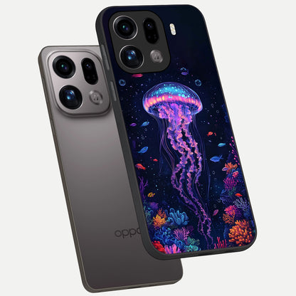  Neon Jellyfish phone case For Oppo Find X9 Pro showing premium glass back cover with detailed artwork
