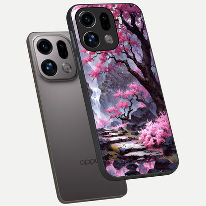  Pink Sunflower Glow phone case For Oppo Find X9 Pro showing premium glass back cover with detailed artwork