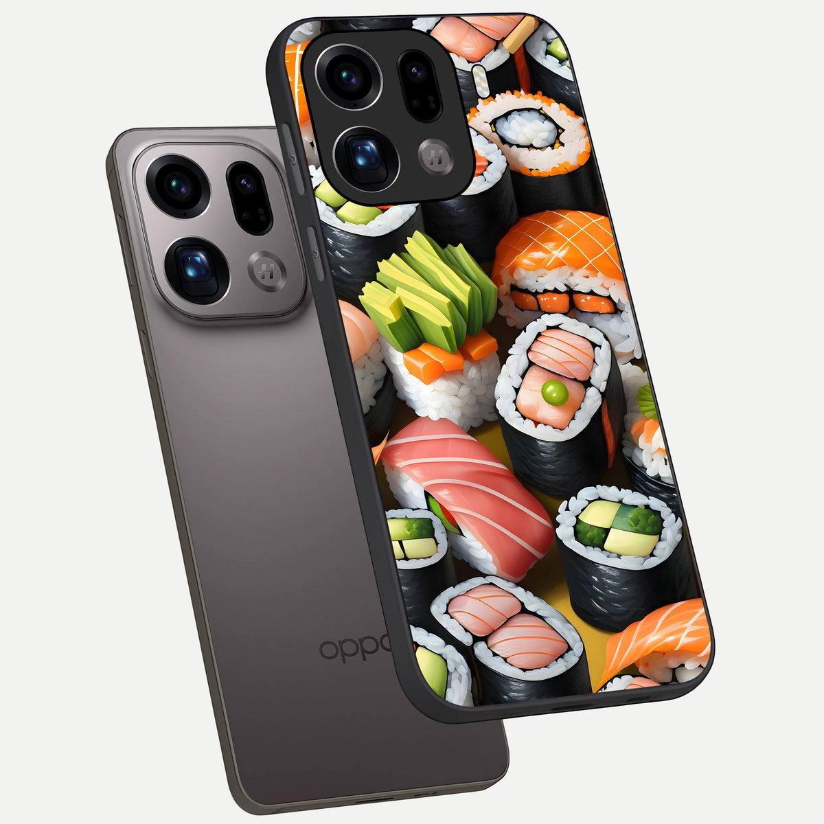  Sushi Food Pattern phone case For Oppo Find X9 Pro showing premium glass back cover with detailed artwork