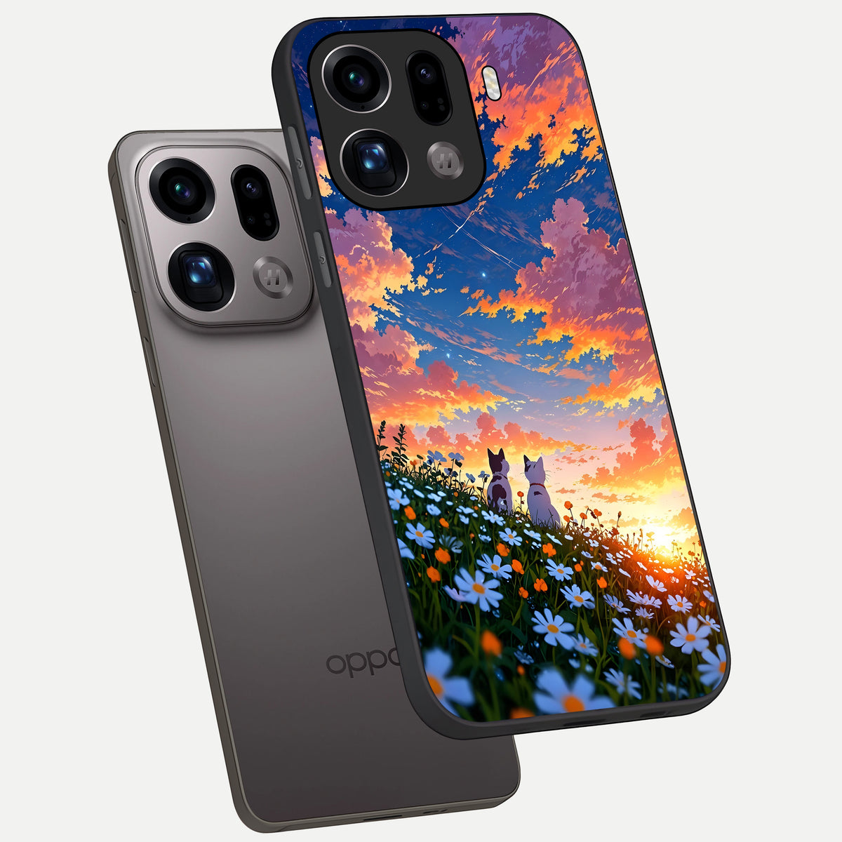  Two Cats Friends phone case For Oppo Find X9 Pro showing premium glass back cover with detailed artwork