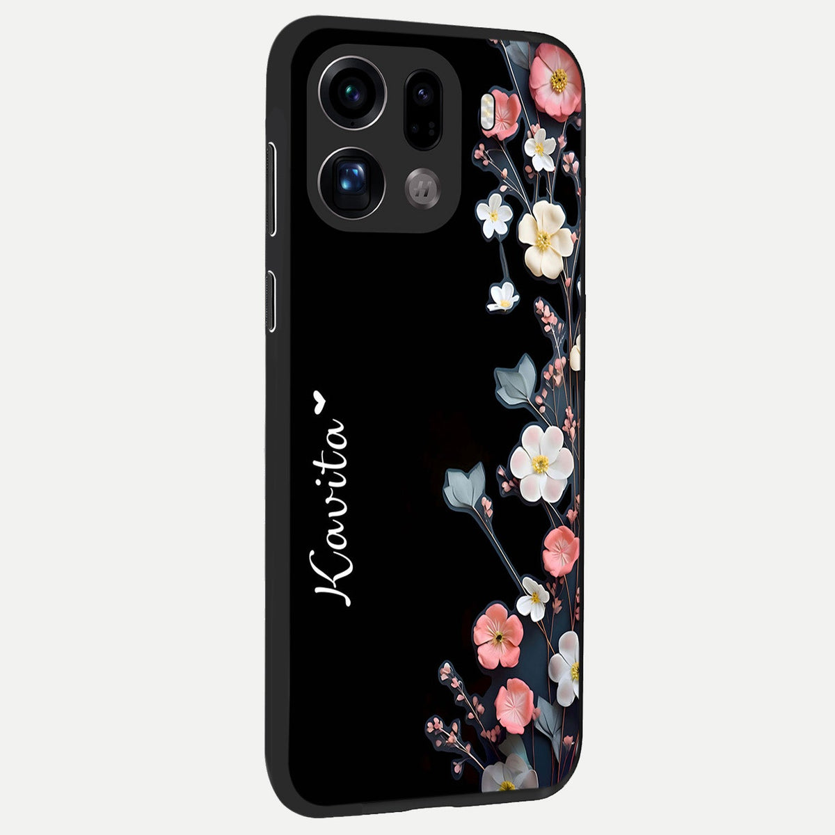  Black Elegance Floral Custom Name back cover For Oppo Find X9 Pro slim fit glass case with vibrant aesthetic design
