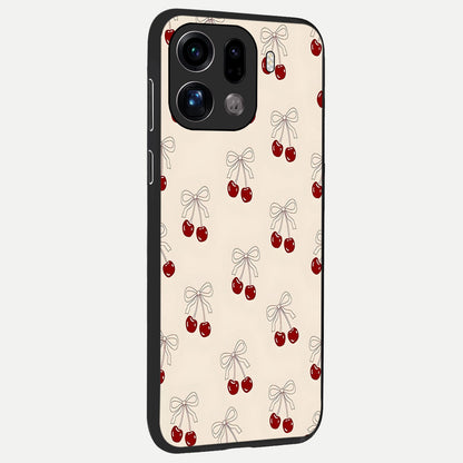  Cute Cherry Pattern back cover For Oppo Find X9 Pro slim fit glass case with vibrant aesthetic design