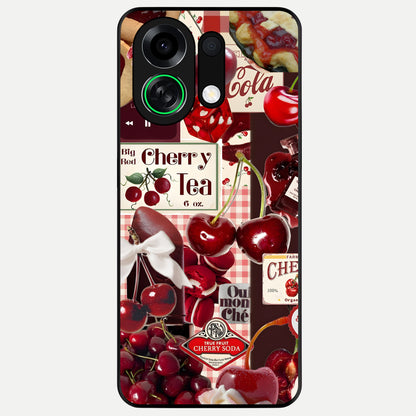  Aesthetic Cherry Tea Glass Case For Oppo K13 Turbo back cover – full design glossy printed glass finish