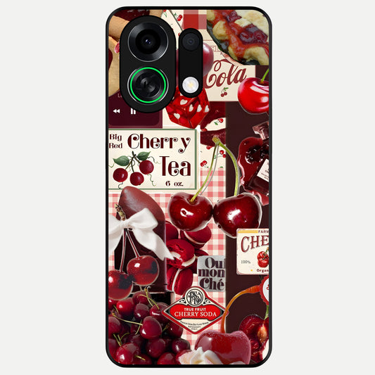  Aesthetic Cherry Tea Glass Case For Oppo K13 Turbo back cover – full design glossy printed glass finish