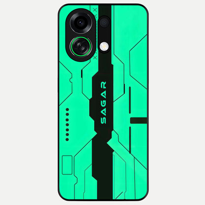  Aqua Tech CYBERPUNK Custom Name Glass Case For Oppo K13 Turbo back cover – full design glossy printed glass finish