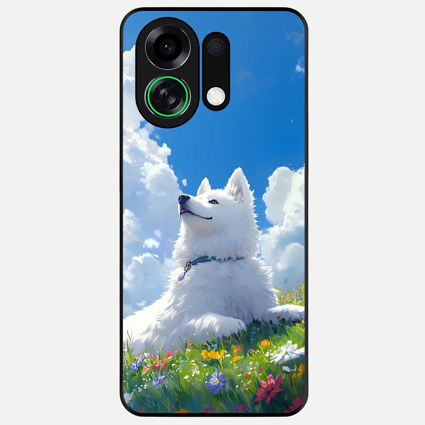  Blissful Cloud Pup Glass Case For Oppo K13 Turbo back cover – full design glossy printed glass finish