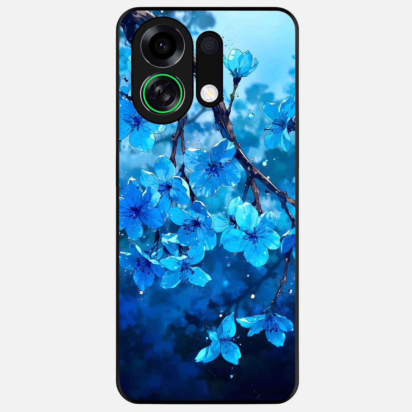  Blue Blossoms Branch Glass Case For Oppo K13 Turbo back cover – full design glossy printed glass finish