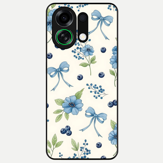  Blue Flower And Bow Glass Case For Oppo K13 Turbo back cover – full design glossy printed glass finish