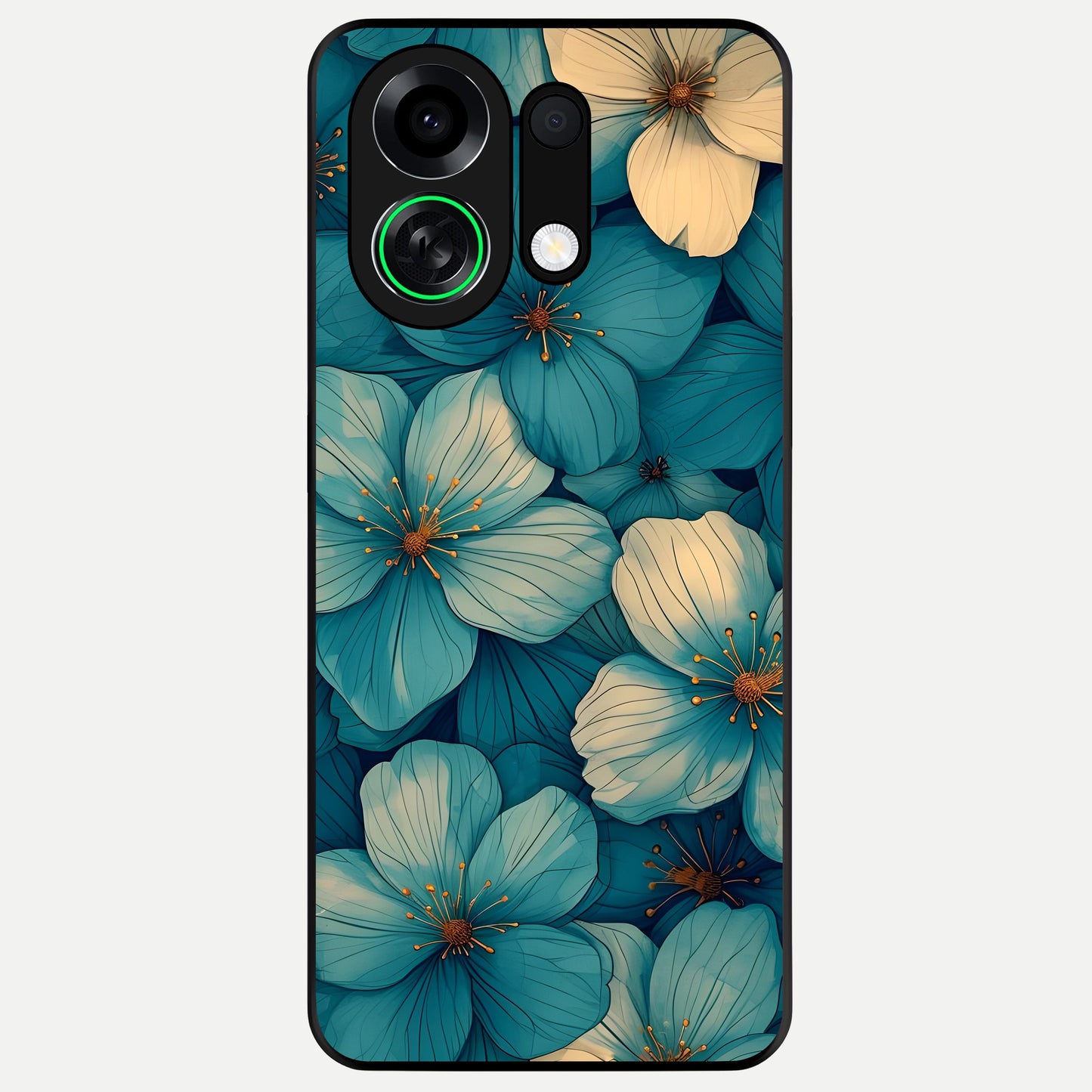  Blue Shade Floral Glass Case For Oppo K13 Turbo back cover – full design glossy printed glass finish