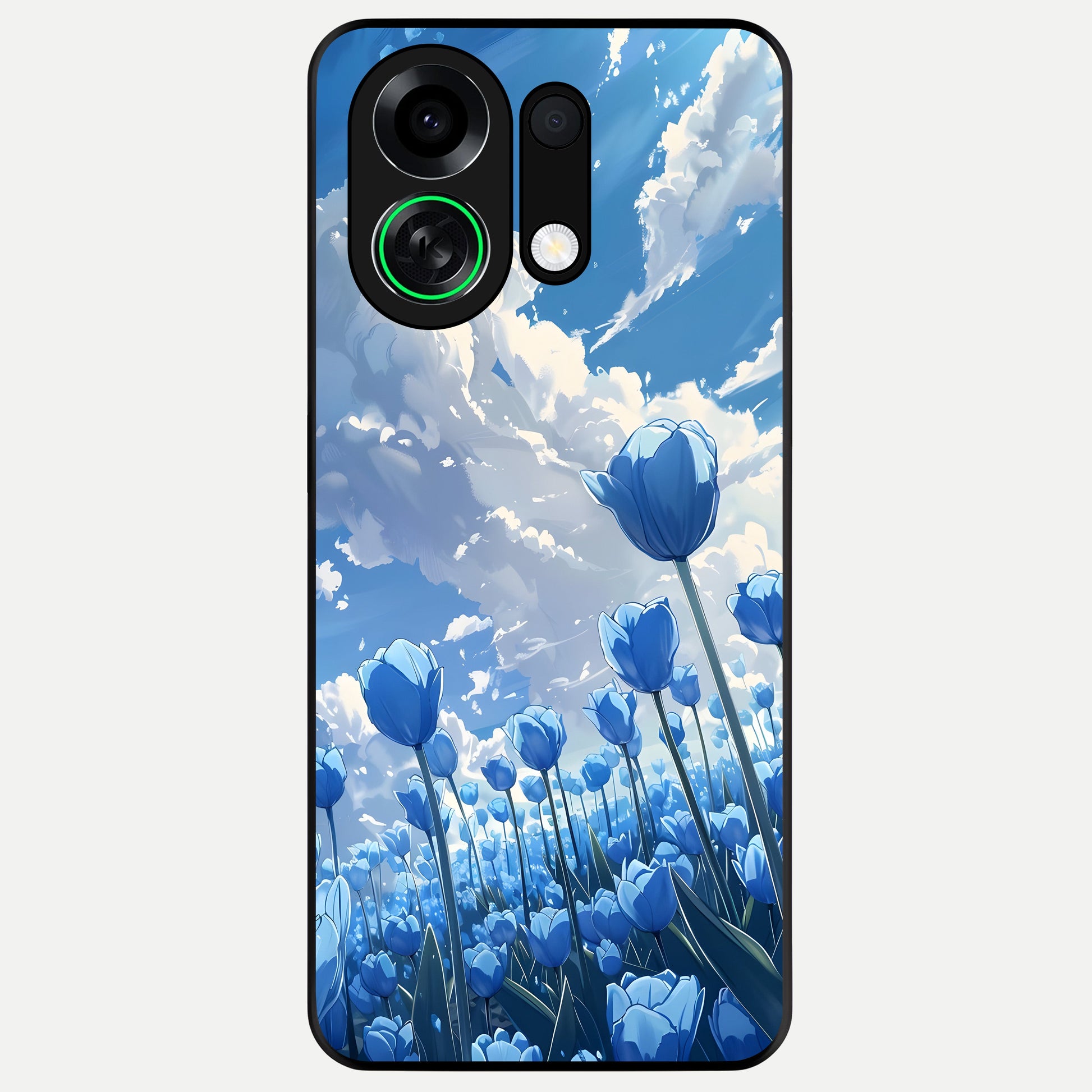  Blue Tulip Clouds Glass Case For Oppo K13 Turbo back cover – full design glossy printed glass finish