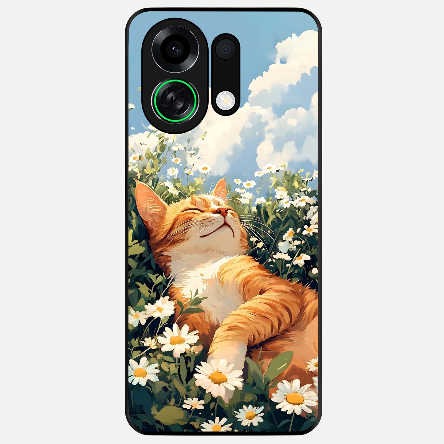  Cat And Flowers View Glass Case For Oppo K13 Turbo back cover – full design glossy printed glass finish