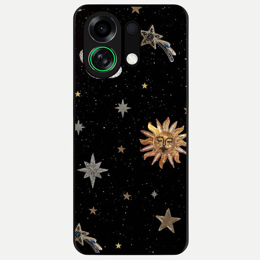  Celestial Moon With Stars Glass Case For Oppo K13 Turbo back cover – full design glossy printed glass finish