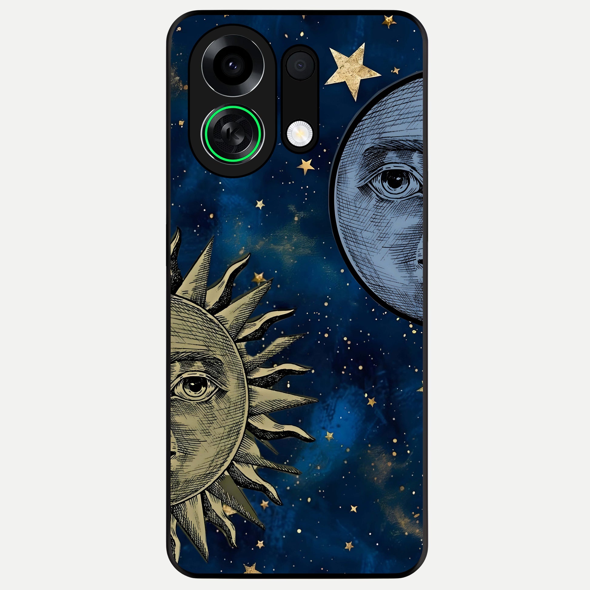  Celestial Moon With Sun Glass Case For Oppo K13 Turbo back cover – full design glossy printed glass finish