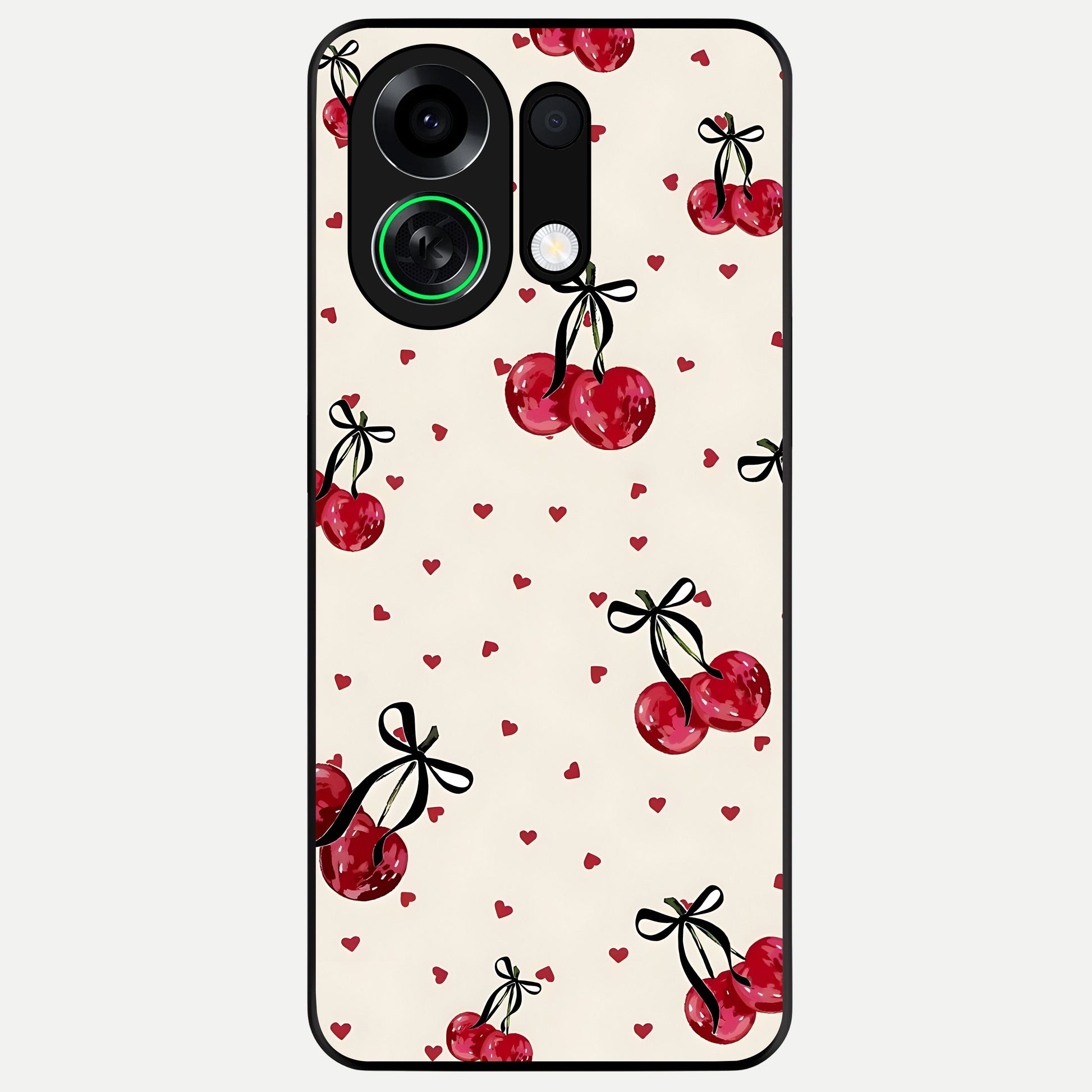  Cherry Heart Bow Glass Case For Oppo K13 Turbo back cover – full design glossy printed glass finish