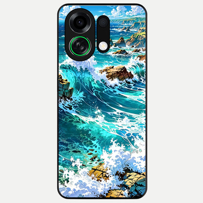  Coastal Blue Waves Glass Case For Oppo K13 Turbo back cover – full design glossy printed glass finish