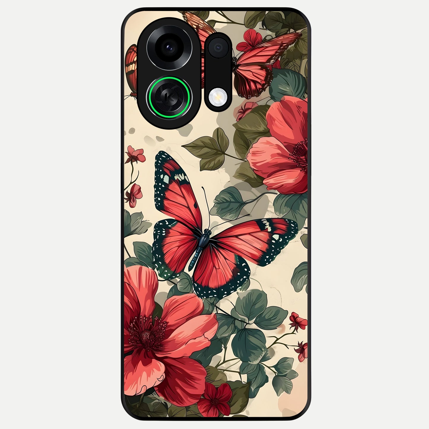 Crimson Butterfly Garden Glass Case For Oppo K13 Turbo back cover – full design glossy printed glass finish