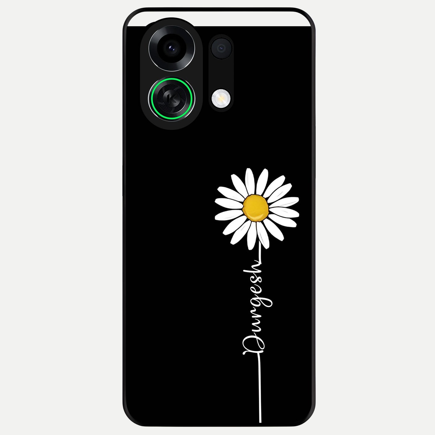  Custom Name White Flower Glass Case For Oppo K13 Turbo back cover – full design glossy printed glass finish