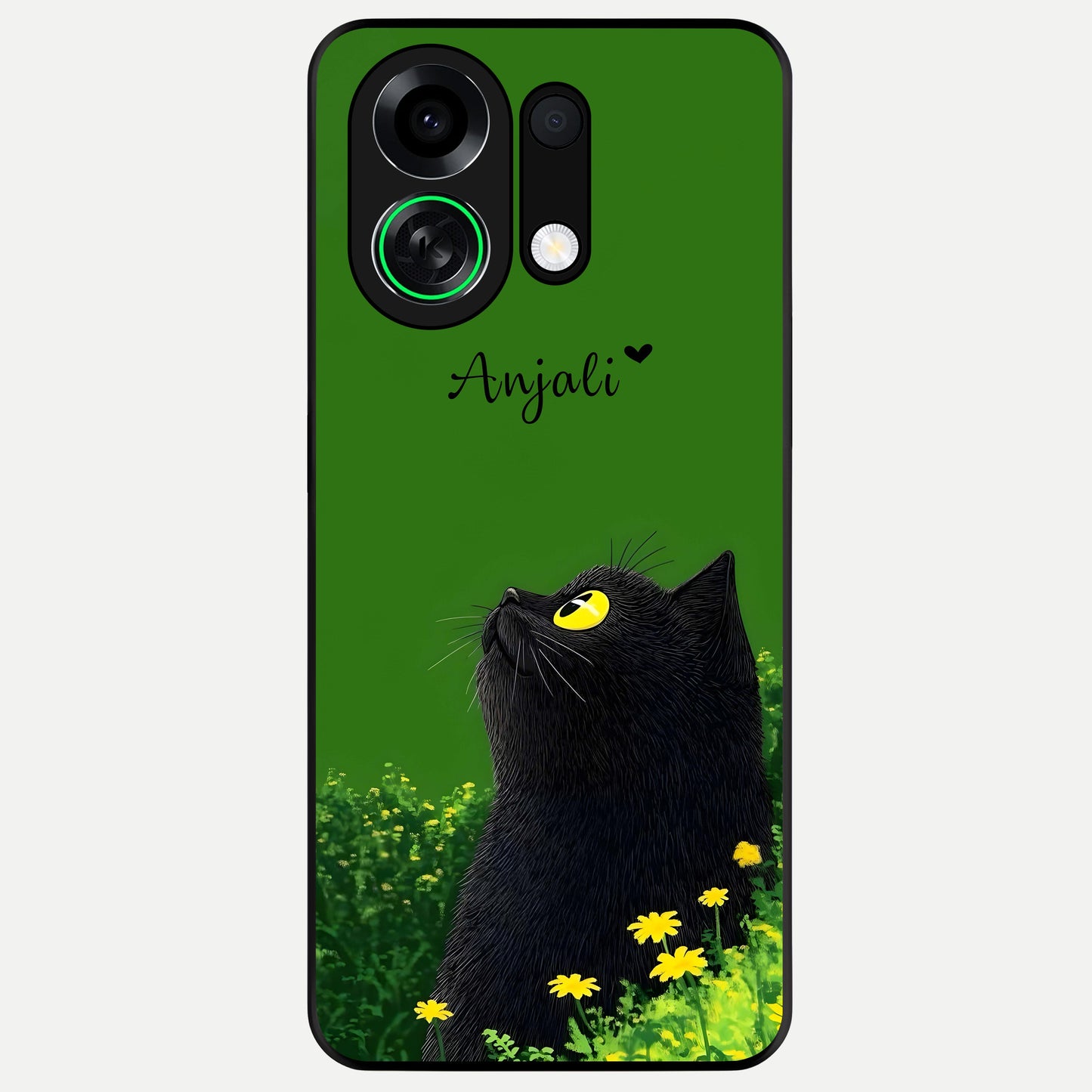  Emerald Cat Custom Name Glass Case For Oppo K13 Turbo back cover – full design glossy printed glass finish