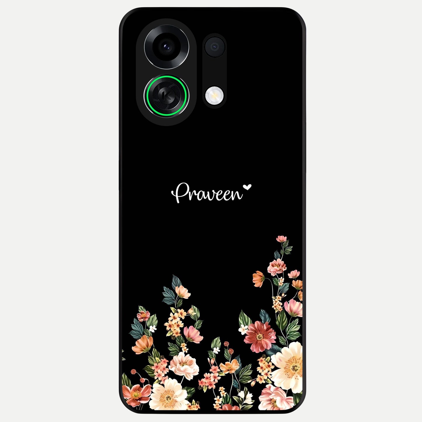  Floral Design Personalized Custom Name Glass Case For Oppo K13 Turbo back cover – full design glossy printed glass finish